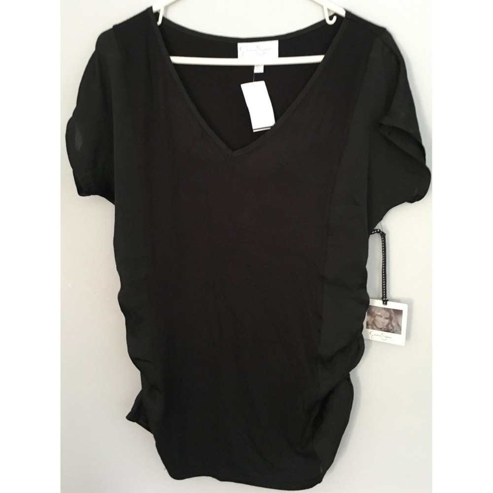 Jessica Simpson Maternity Shirt Womens Small‎ Black V-Neck Ruched Made in USA
